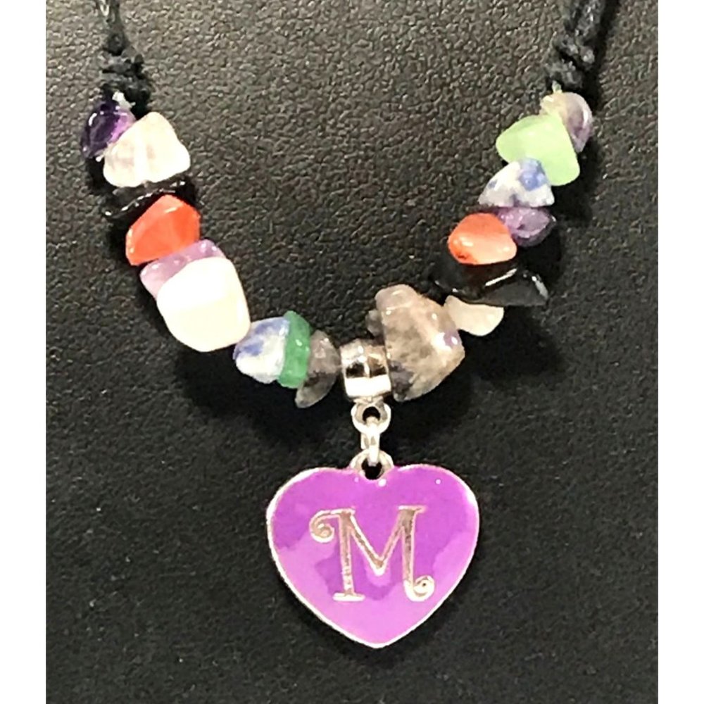 CXD Purple Heart M Initial Chakra Stone Necklace Amethyst Quartz Citrine etc